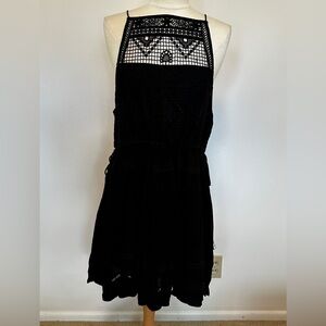 Free People Black Crochet Halter Mini Dress